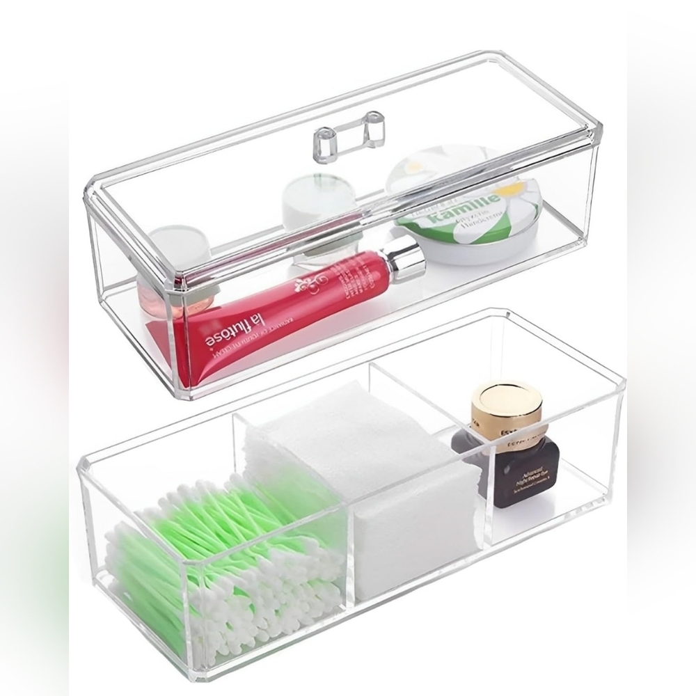 Stackable Qtip Holder Dispenser, Qtip Organizers and Storage with Lid for Bathro